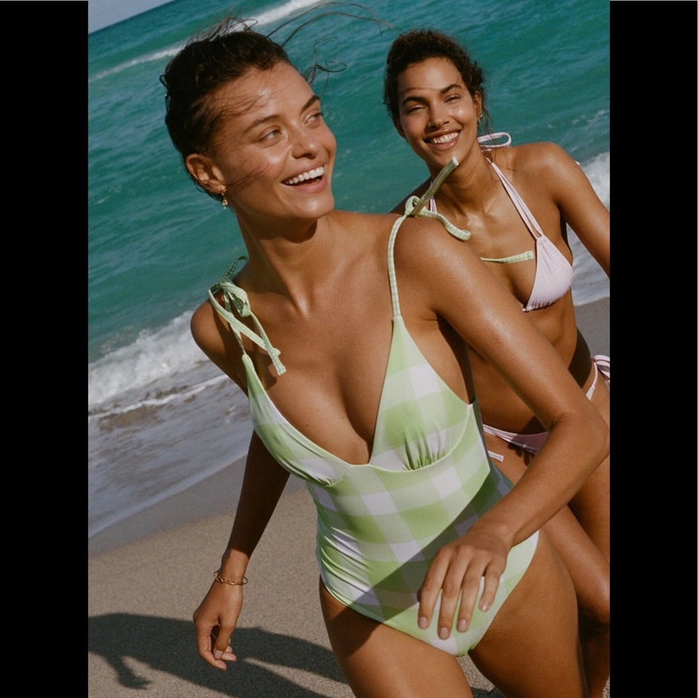 Solid & Striped Green Check Reversible Swimsuit - image 2